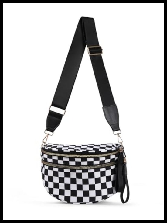 Handbags - Nylon Checkered Crossbody Bum Bag Sling Fanny Pack Adjustable Strap